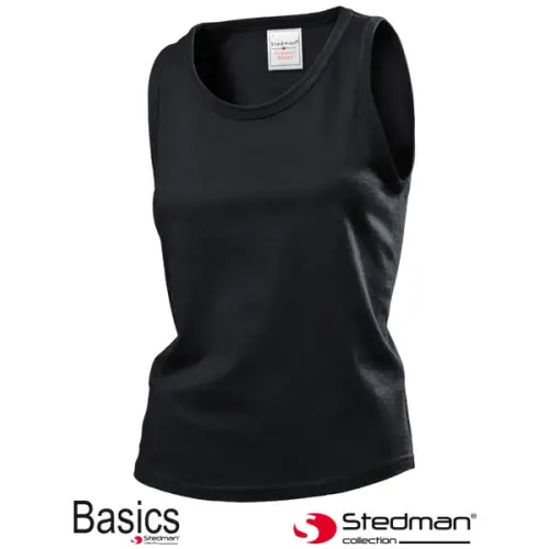 T-shirt damski bez rękawów SST2900,STEDMAN z dekoltem obszytym ściągaczem biały czarny